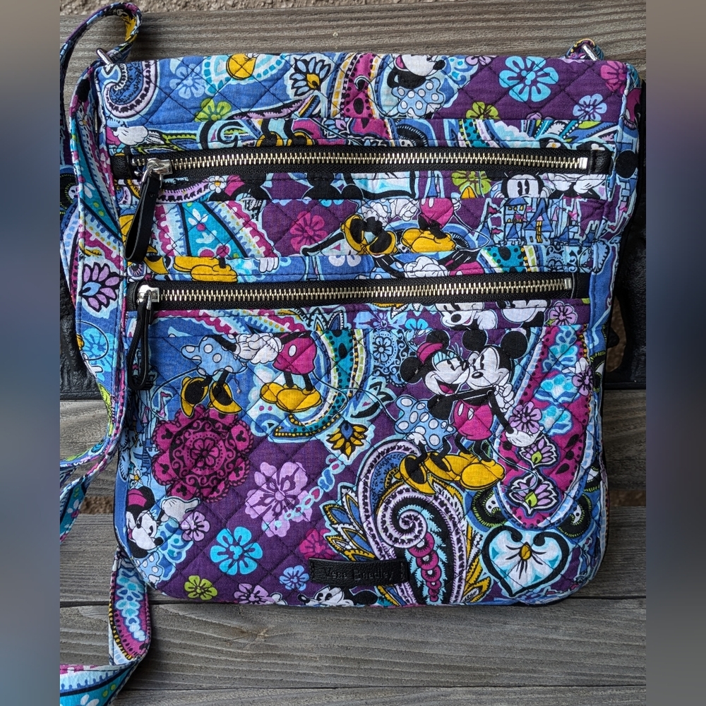 Vera Bradley Disney Mickey&Minnie Mouse Paisley Triple Zip Crossbody Hipster Bag